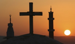 Cross, Church, Christians, Christianity, Crescents, Mosques, Muslims, Islam, Sunrise, Sunset