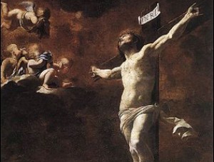The Crucifixion (1622) by Simon Vouet; Church of Jesus, Genoa