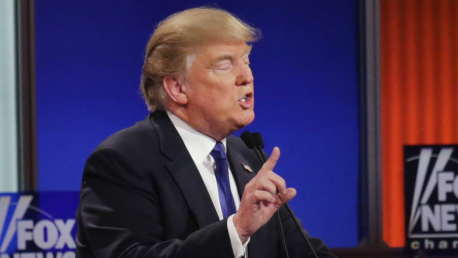 DETROIT, MI - MARCH 03: Republican presidential candidate Donald Trump participates in a debate sponsored by Fox News at the Fox Theatre on March 3, 2016 in Detroit, Michigan. Voters in Michigan will go to the polls March 8 for the State's primary.