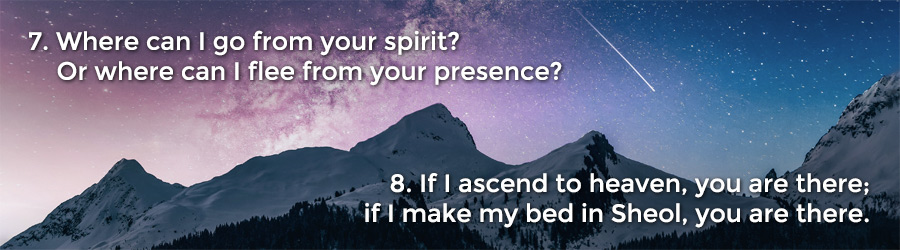 7 Where can I go from your spirit? Or where can I flee from your presence? 8 If I ascend to heaven, you are there; if I make my bed in Sheol, you are there.